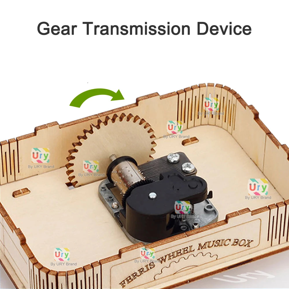 Rotatable DIY 3D Puzzles Mini Ferris Wheel Music Octave Box Wooden Model Mechanical Kits Assembly Decor Toy Gift for Kids Adult