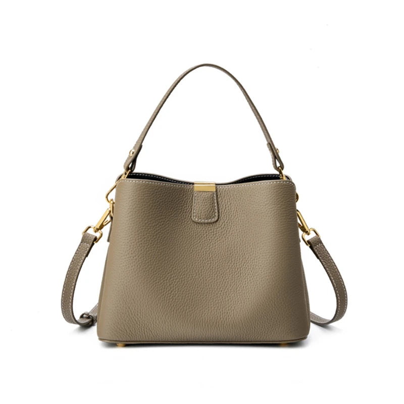Burminsa Cowhide Genuine Leather Bucket Crossbody Shoulder Bags For Women 2025 Luxury Designer Top Handle Work Ladies Handbags