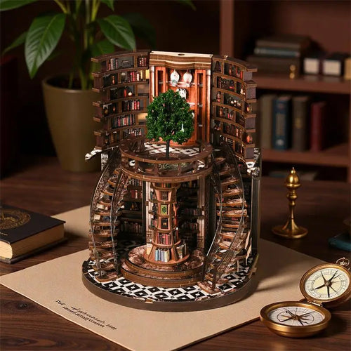3D Book Niche "Wisdom Ring" DIY Miniature House Assembly Model - Micro-Scale Diorama Bookstand, Creative Gift