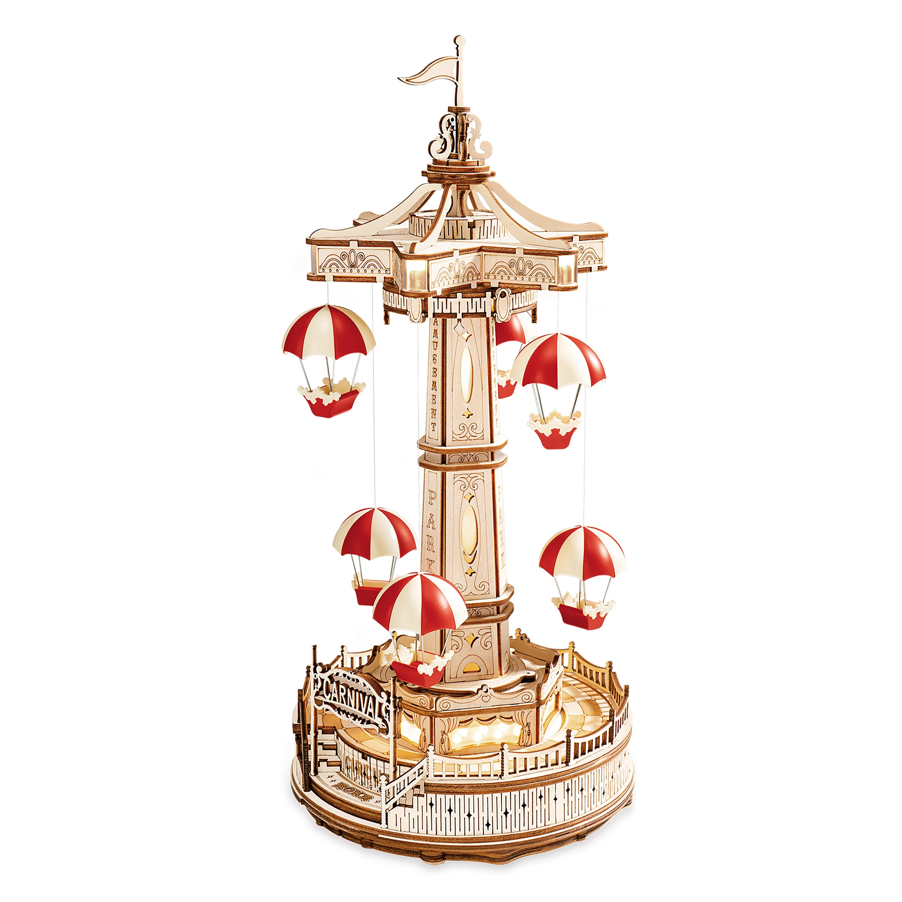 Robotime ROKR Parachute Tower DIY Music Box Moveable Magic Amusement Park For Kids Birthday Xmas Gifts 3D Wooden Puzzle