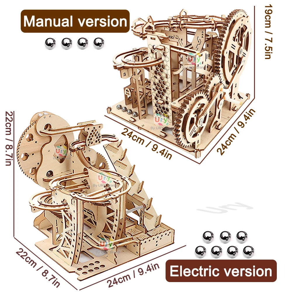 Ury 3D Wooden Puzzle Marble Run Set Track Device Mechanical Manual Model Science High Difficulty Maze Ball Assembly Toy for Boys