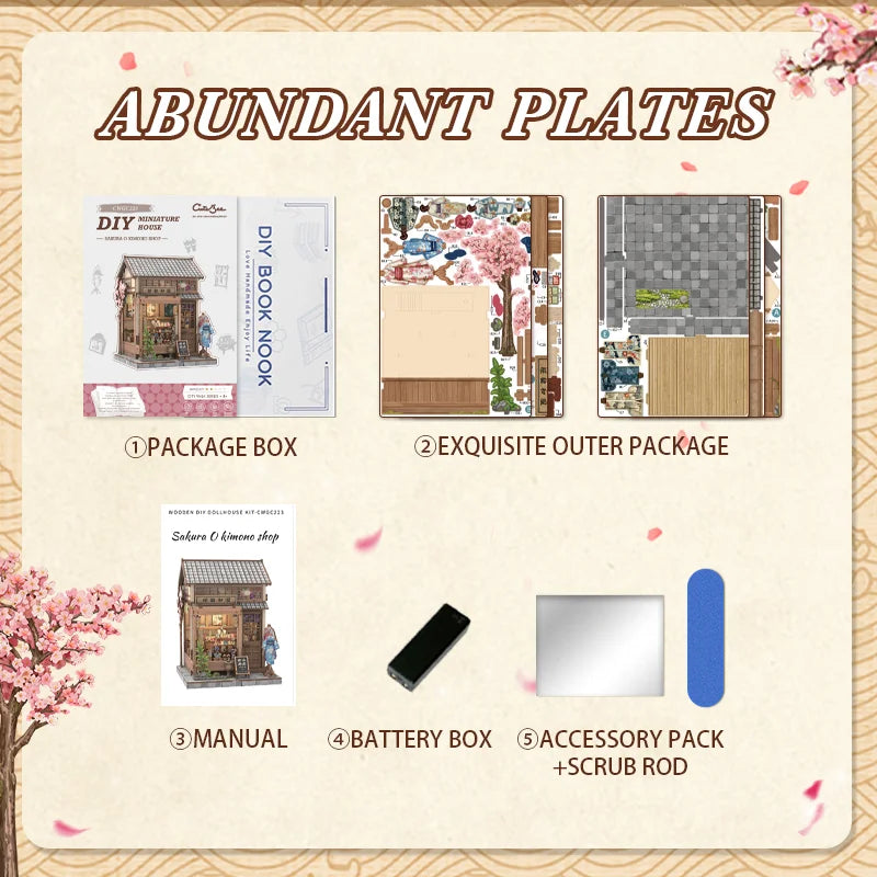 CUTEBEE Book Nook Kit DIY Doll House Wooden Puzzle Bookshelf Insert Miniature Model Christmas Gift for Sakura O kimono Shop