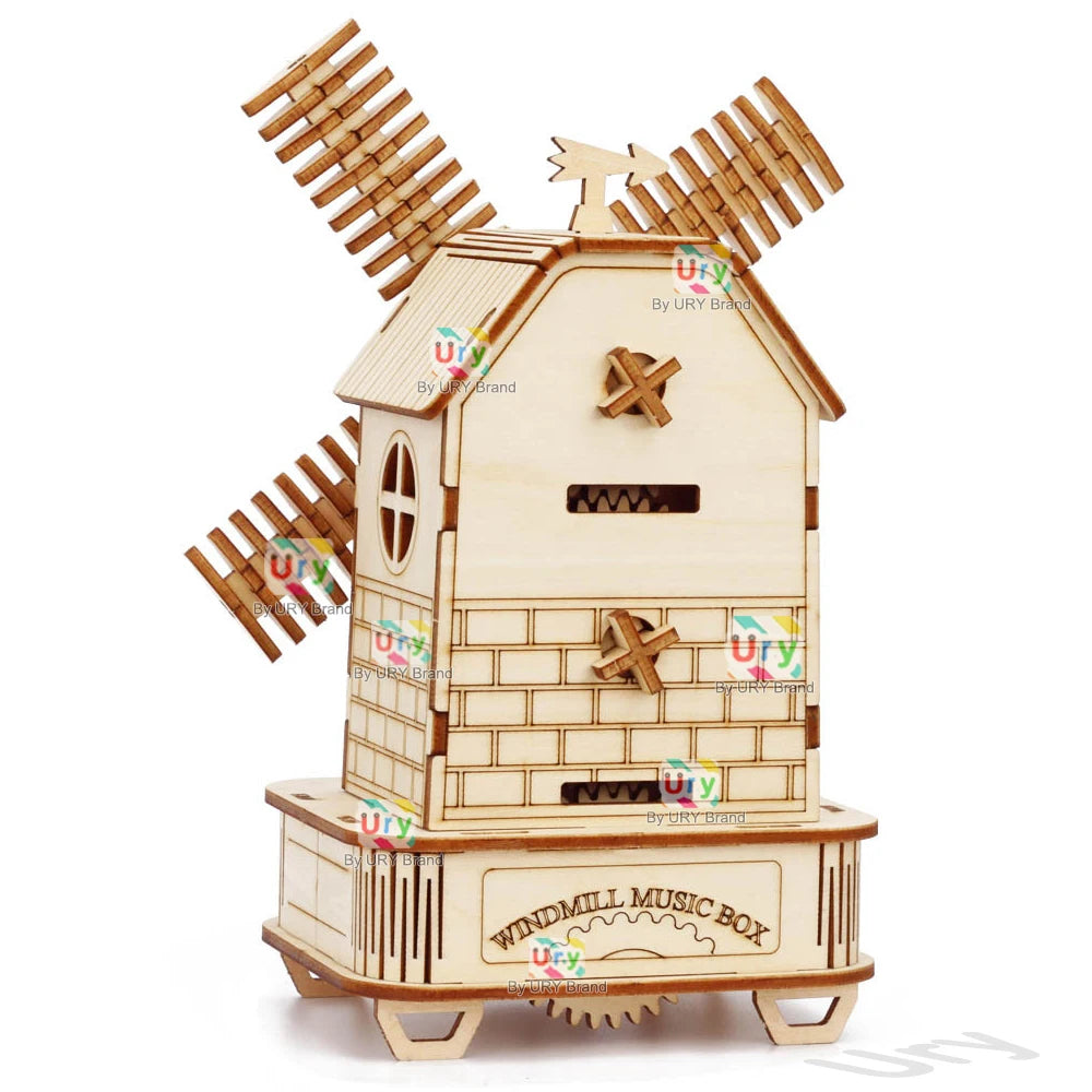Rotatable DIY 3D Puzzles Windmill Ferris Wheel Music Octave Box Wooden Model Mechanical Kits Assembly Decor Toys Gifts for Kids