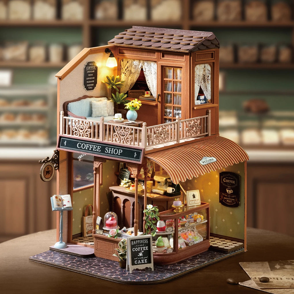 New DIY Miniature House Kit - Encounter with Time,Melody of Happiness' Retro Sweet Style Coffee-Themed Creative Gift