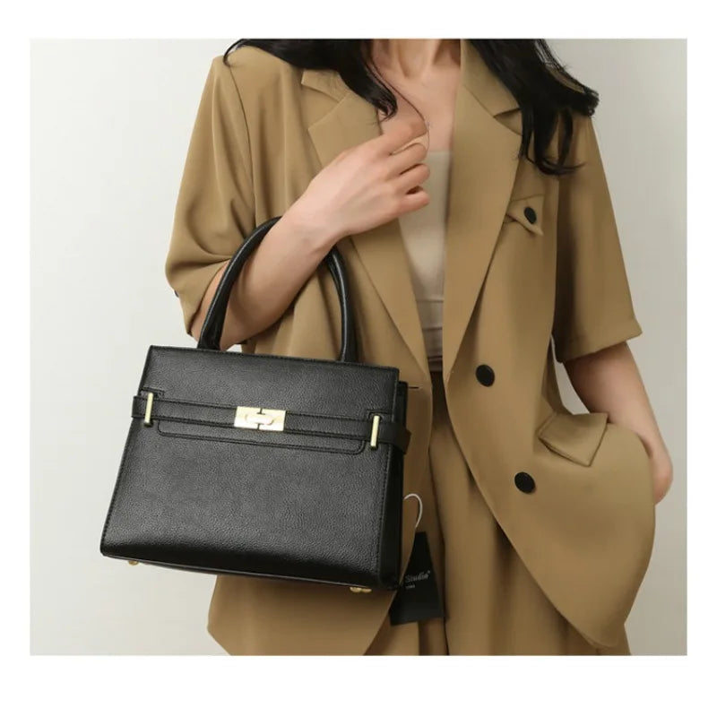 Women's soft leather handbag simple small square bag casual women's bucket bag fashionable single shoulder crossbody bag