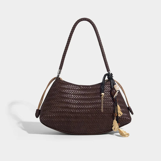Handmade Weave PU Drawstring Tote Bags For Women Luxury Designer Handbags Purse 2025 New Vintage With Inner Pocket Shoulder