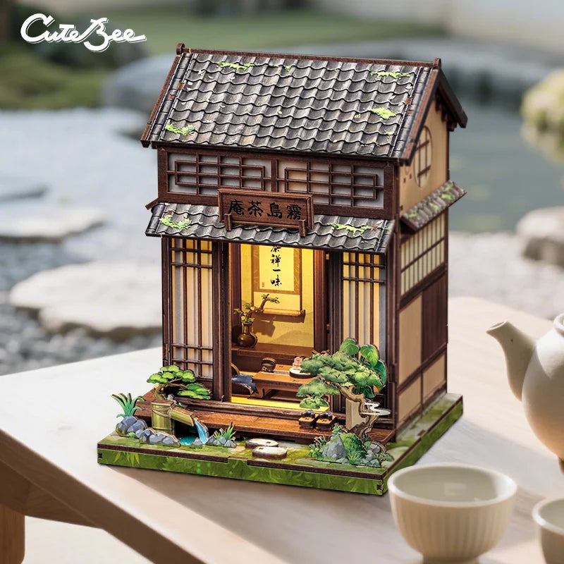CUTEBEE Book Nook Miniature Building Kits Dollhouse DIY Wooden Mini Doll House for Party Birthday Gift Kirishima Cha-an