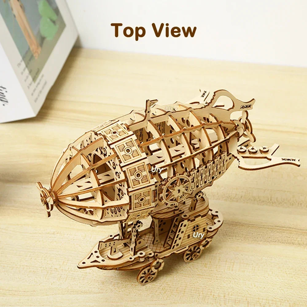 Ury 3D Wooden Puzzle Retro Airship Balloon Car Steam Age Assembly Model Game for Children Adult DIY Toys Kits Decoration Gifts