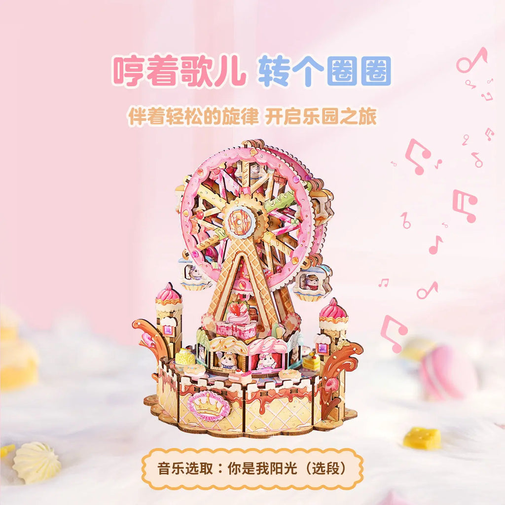 Tonecheer Sweet Wheel Music Box DIY Wooden Puzzle Dollhouse Diorama Transmission Model Kit 3D Wooden Decoration Birthday Gift