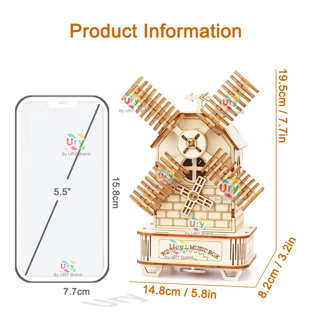 Rotatable DIY 3D Puzzles Windmill Ferris Wheel Music Octave Box Wooden Model Mechanical Kits Assembly Decor Toys Gifts for Kids