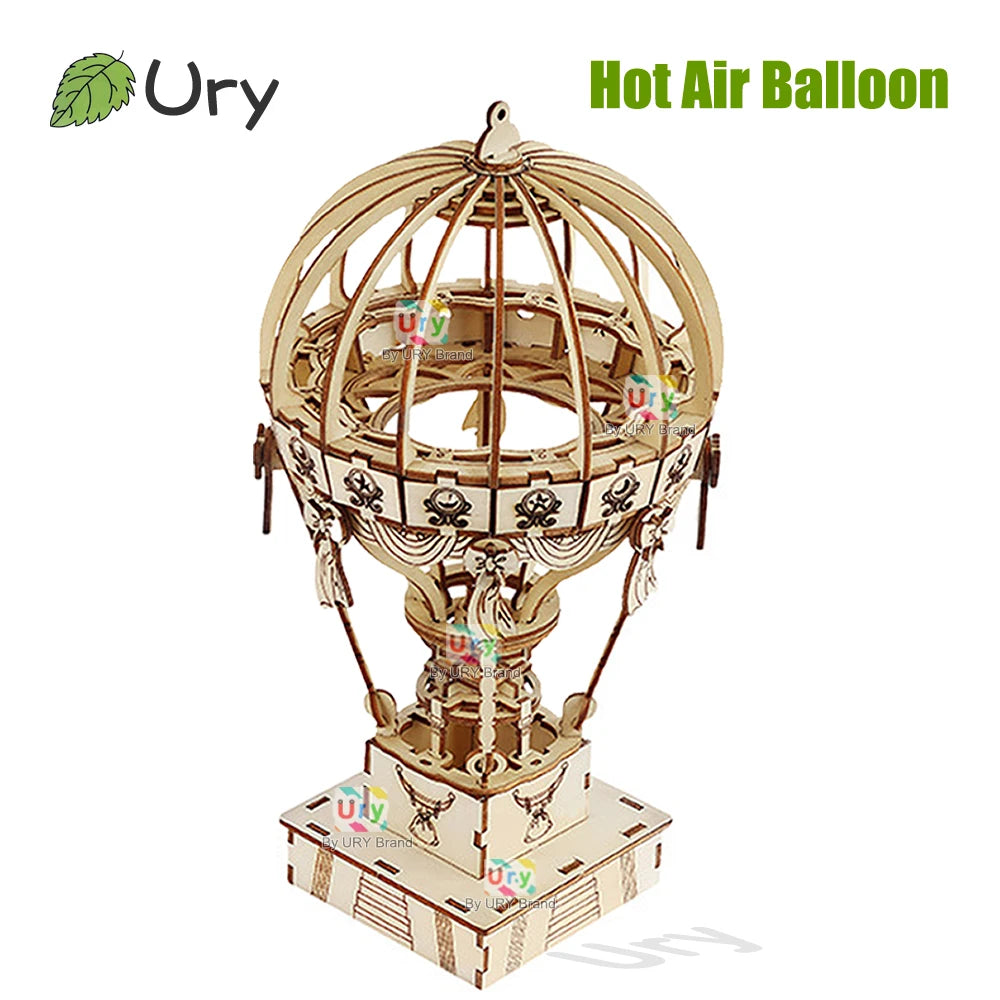 Ury 3D Wooden Puzzles Mini Amusement Park Ferris Wheel Hot Air Balloon Model Assembly Kits Decoration Toy Gift for Kids Adults