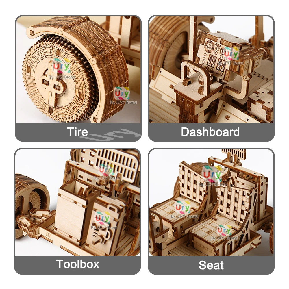 Ury 3D Wooden Puzzle Truck Lunar Rover Space Car Movable Retro Exploration Vehicle Assembly Model DIY Decoration Gift for Kids