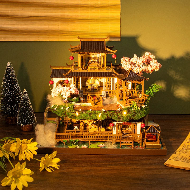 New Arrival Vintage Courtyard Miniature Building Model - Large Wooden Villa DIY Craft, Creative Gift for Christmas Halloween