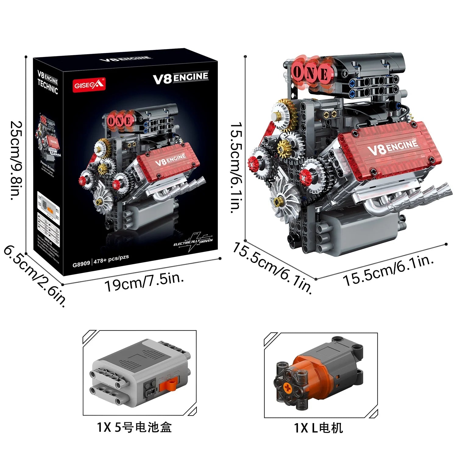 478PCS V8 Engine Building Blocks Set Electric Lifelike Desktop Model Education Toy for Children And Adults Gift