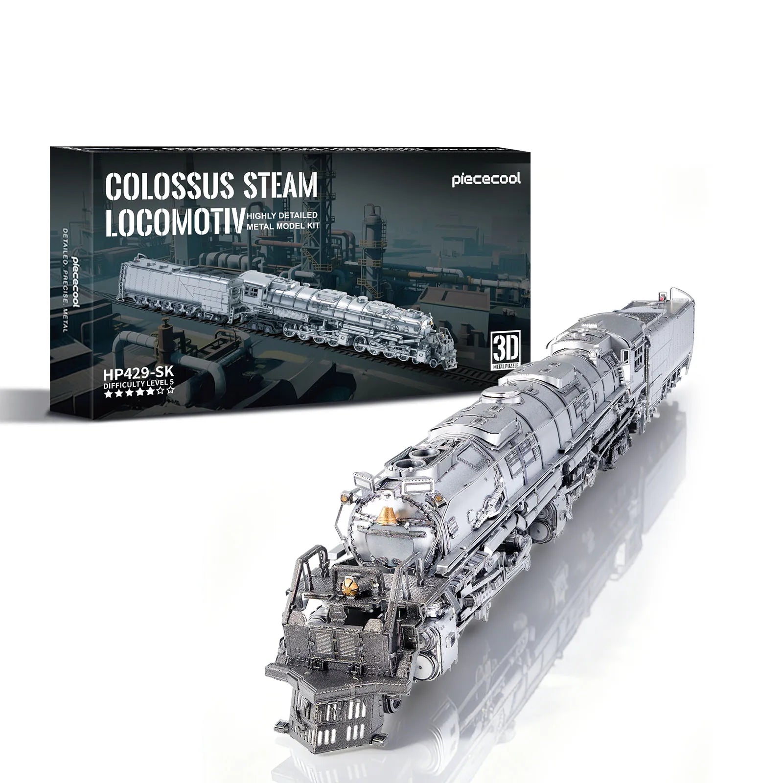 Piececool 3D Metal Model Kits for Adult Colossus Steam Locomotiv Assembly 3D Metal Puzzles for Brain Teaser Best Christmas Gifts