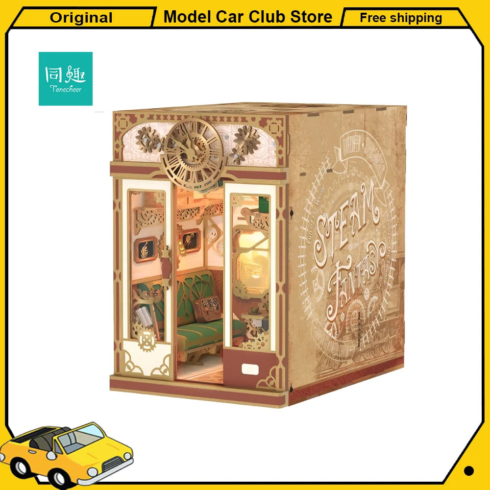 Tonecheer Steam Fantasy Colorful Lights Building Blocks Dollhouse Diorama Model Kit DIY 3D Wooden Puzzle Decoration Toys Gift