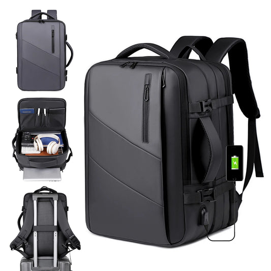 Quilted Expandable Laptop Backpack USB Port Lightweight Oxford Multi-Compartment Luggage Sleeve Work Bag for Travel Commute