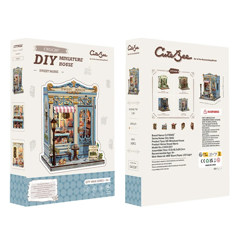 CUTEBEE Book Nook Kit DIY Doll House with LED Light Bookshelf Insert Sweet Marie Miniature Model For Birthday Family Gift