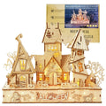 URY New 3D Halloween Haunted House Wooden Puzzle Ghost Tree Light DIY Model Craft Kits Desk Decoration Toys Gift for Kids