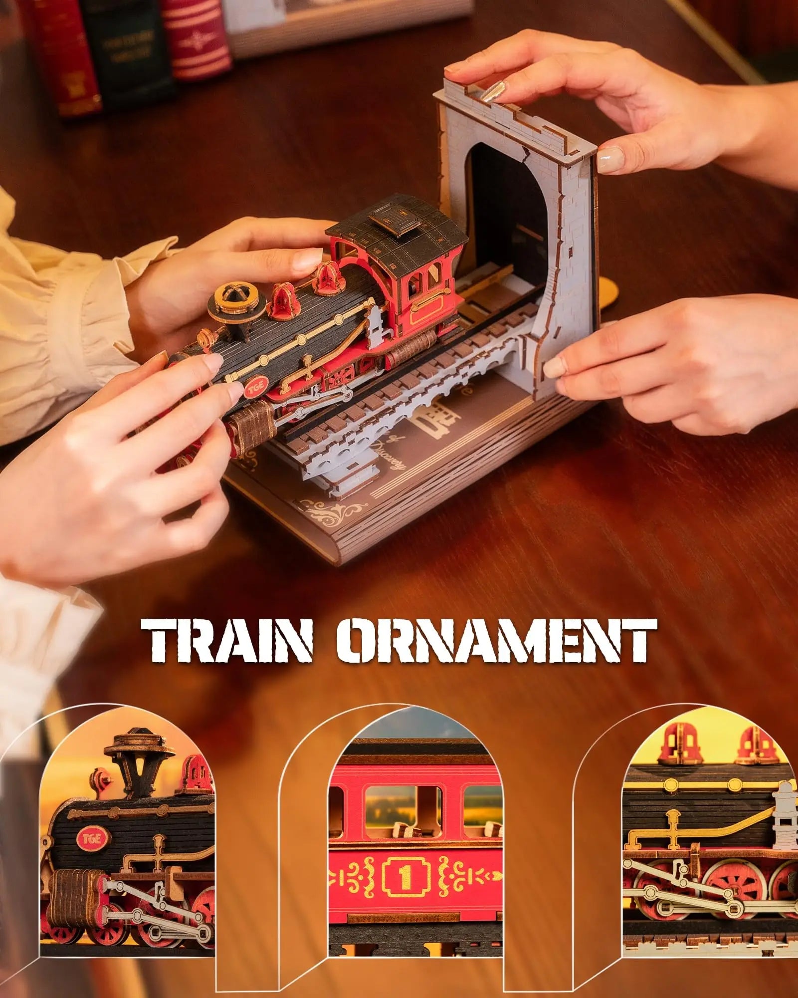 Robotime Rolife Century Train DIY Book Nook Bookshelf Home Decoration Perfect Gifts Choice for Family Pre-colored Toys TGE01
