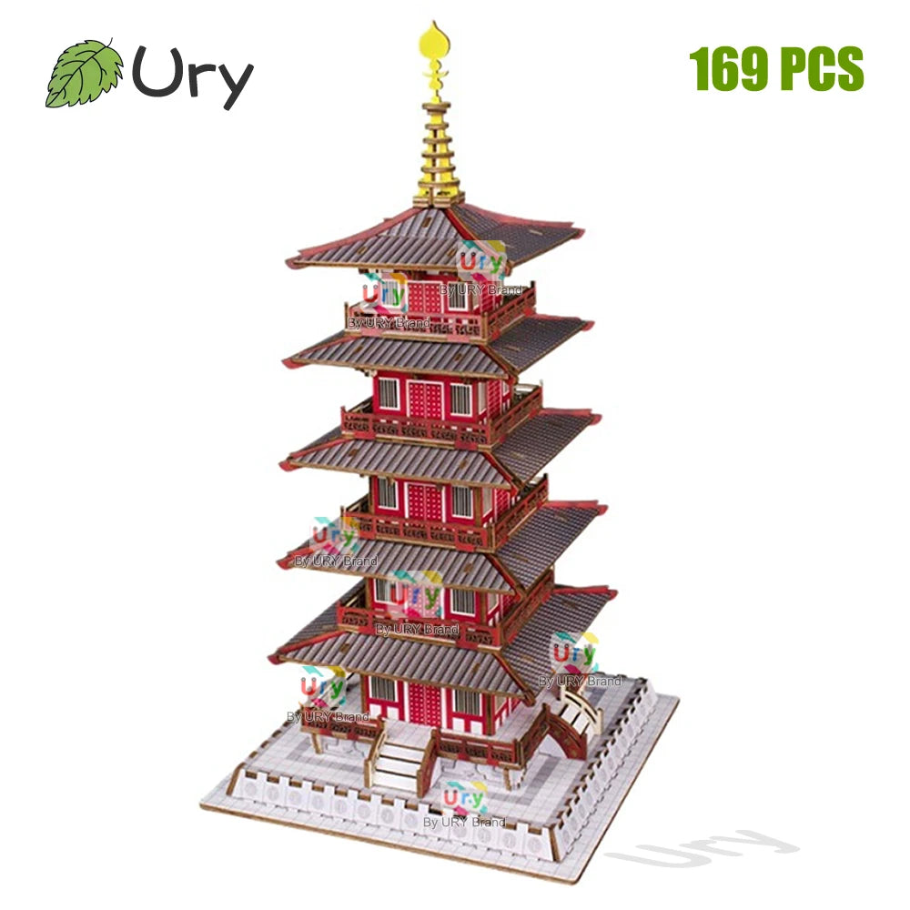 3D Wooden Puzzle Chinese Ancient Pagoda Architecture Mortise and Tenon Tower Model DIY Kits Toys Desk Decoration Gifts for Kids