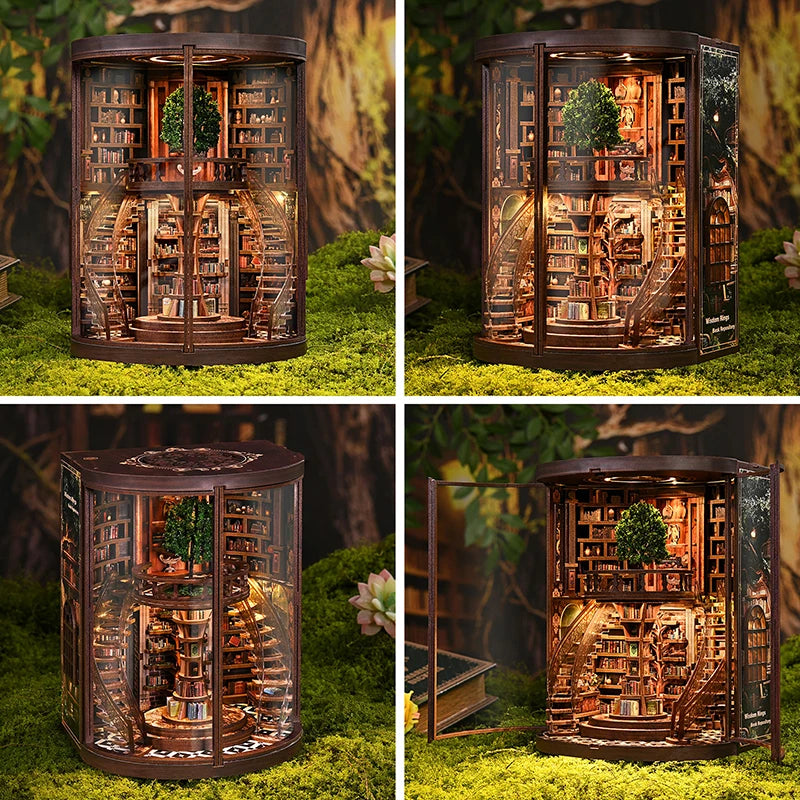 3D Book Niche "Wisdom Ring" DIY Miniature House Assembly Model - Micro-Scale Diorama Bookstand, Creative Gift