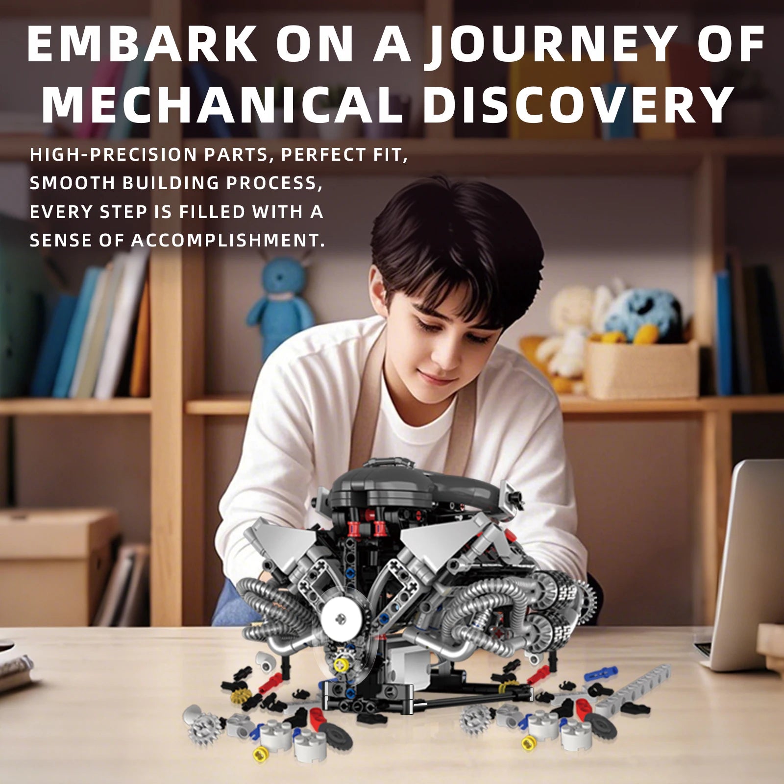 Supercar V8 Engine Technic Parts Block Model 689 Pellet Motor Drive with Light Ambience Perfect Gift for Boys Christmas Birthday