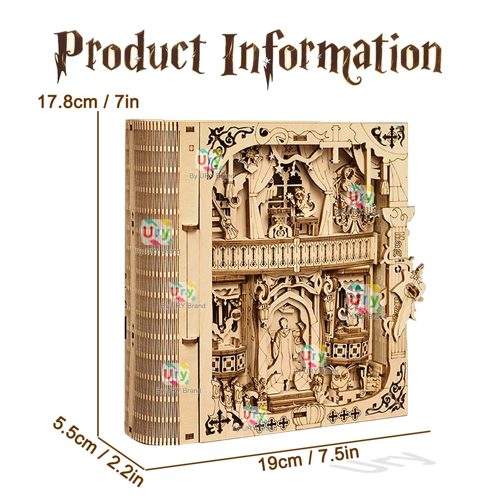 Ury 3D Wooden Puzzle Movie Serie Magic Book Box Spellbook Magician Cat Owl Messenger Model DIY Toy Decoration Gift for Kid Adult