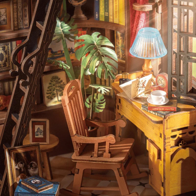 Robotime Rolife Book Nook Kits Silent Corner Study DIY Book Nook Miniature House Kit Puzzle Bookend Bookshelf Decor Gift TGE02