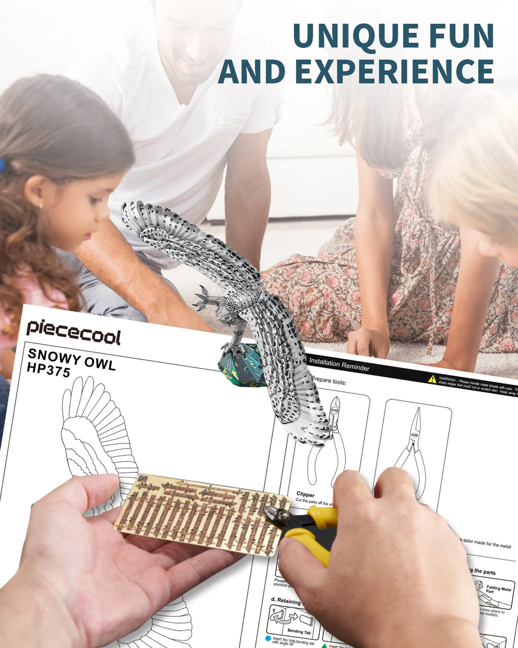 Piececool 3D Metal Puzzles Snowy Owl Jigsaw DIY Kit for Adult Assembly Set for Home Collection