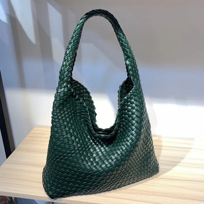 2025 Fashion Soft Hobo Weave Shoulder Handbag With Insert Organizer Woven Vegan Leather Top-handle Tote All-Match Underarm Bag