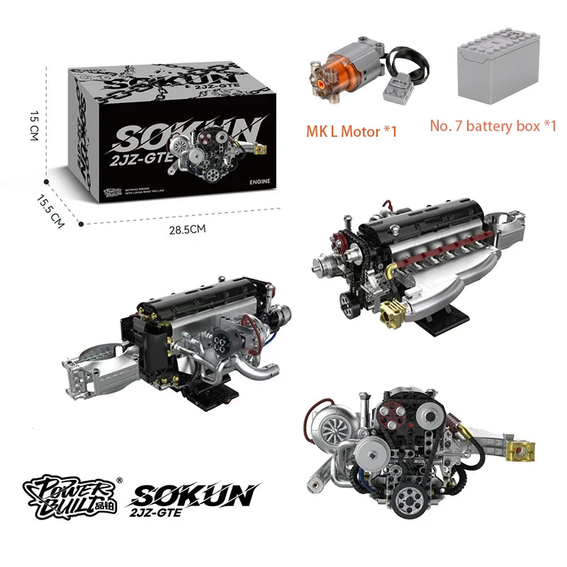 PB8814 Creative 2JZ-GTE Engine Building Block Model Toy JDM Japanese Retro Sports Car Engine Kit 974 Bricks Adult Holiday Gift