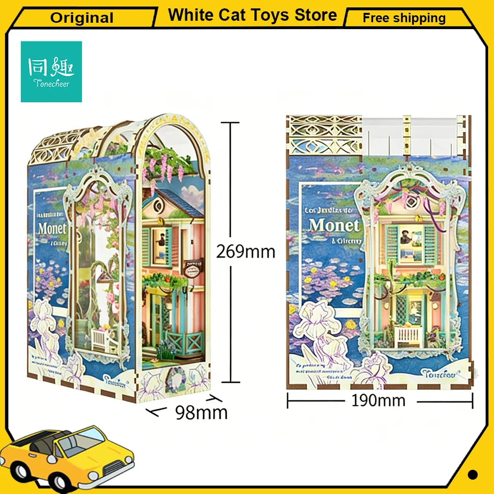 Tonecheer Monet Giverny Garden DIY Book Nook Bookend Diorama Model Kit 3D Wooden Puzzle Dollhouse Decoration Birthday Toys Gifts