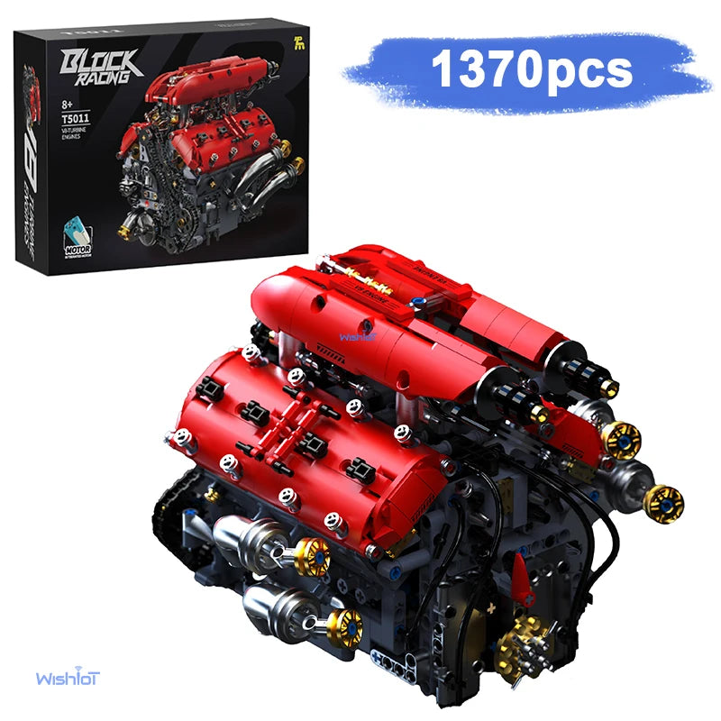 T5011 V8 Turbo Engine Model Electric Motorized 1370PCS Building Kit Sports Car Blocks Teens Adults DIY