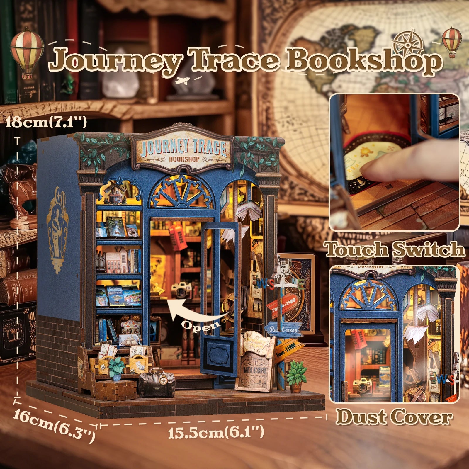 CUTEBEE Wooden Miniature House DIY Book Nook Kit 3D Magic Dollhouse Bookshelf Insert for Home Desk Decorative Display Gift Ideas