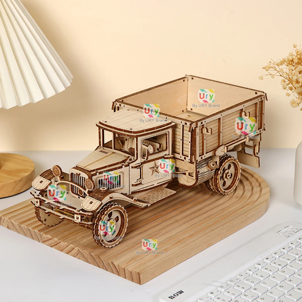 Ury 3D Wooden Puzzle Movable Engineering Transport Vehicle Assembly Truck Car Autotruck Model DIY Toys Decoration Gift for Kids