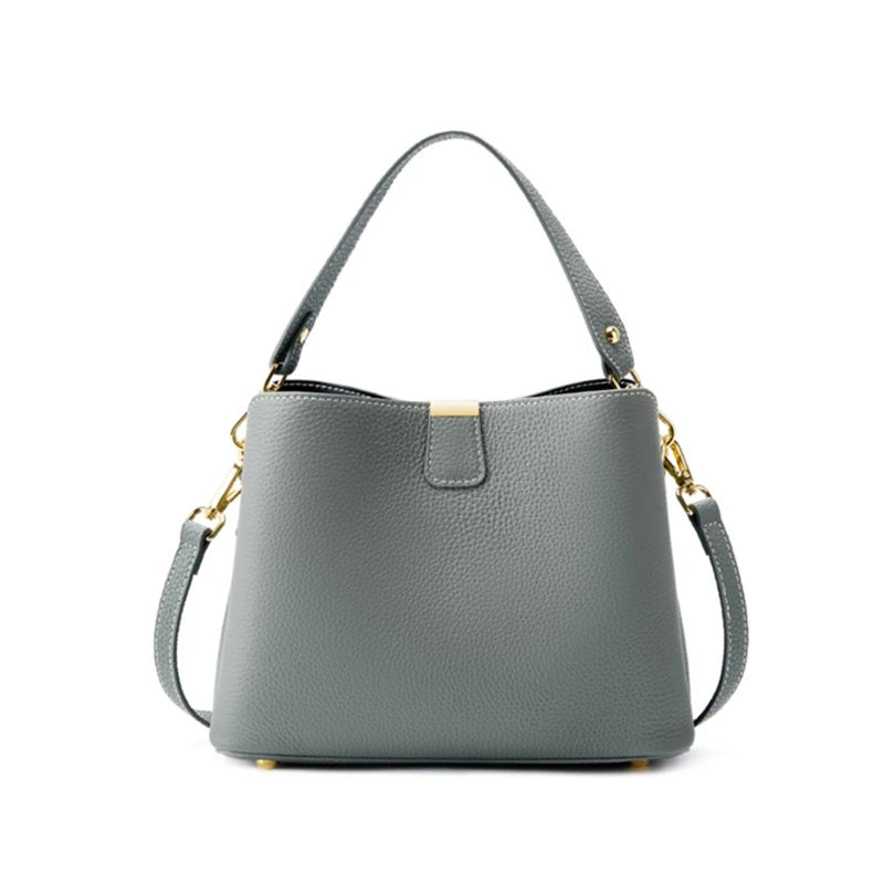 Burminsa Cowhide Genuine Leather Bucket Crossbody Shoulder Bags For Women 2025 Luxury Designer Top Handle Work Ladies Handbags