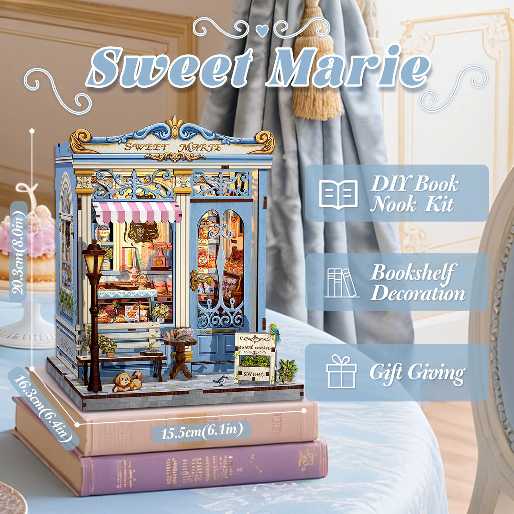 CUTEBEE Wooden Miniature House DIY Book Nook Kit 3D Magic Dollhouse Bookshelf Insert for Home Desk Decorative Display Gift Ideas