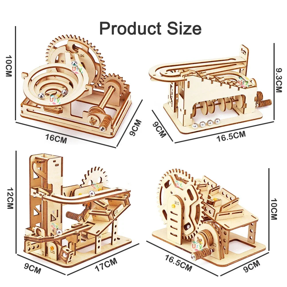 Ury 3D Wooden Puzzle Mini Marble Run Set DIY Mechanical Track Manual Model Building Block Kits Assembly Toy Gift for Teens Adult