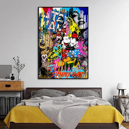 Banksy Mickey and Minnie Mouse Street Graffiti Poster Pop Wall Art Canvas Painting Print Abstract Picture for Home Decor Cuadros