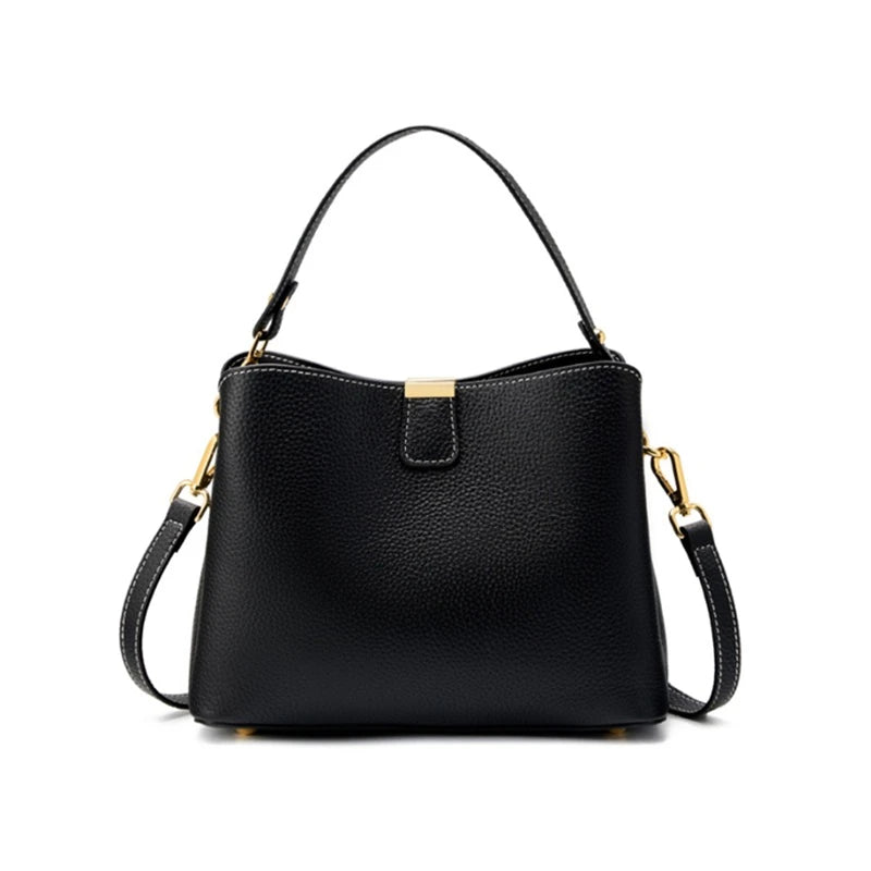 Burminsa Cowhide Genuine Leather Bucket Crossbody Shoulder Bags For Women 2025 Luxury Designer Top Handle Work Ladies Handbags