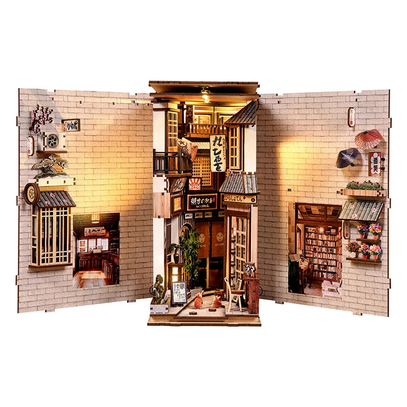 Cat's Alley DIY Miniature House - 3D Wooden Book Nook Kit, Hand-Assembled Bookend & Home Decor, Christmas and Black Friday