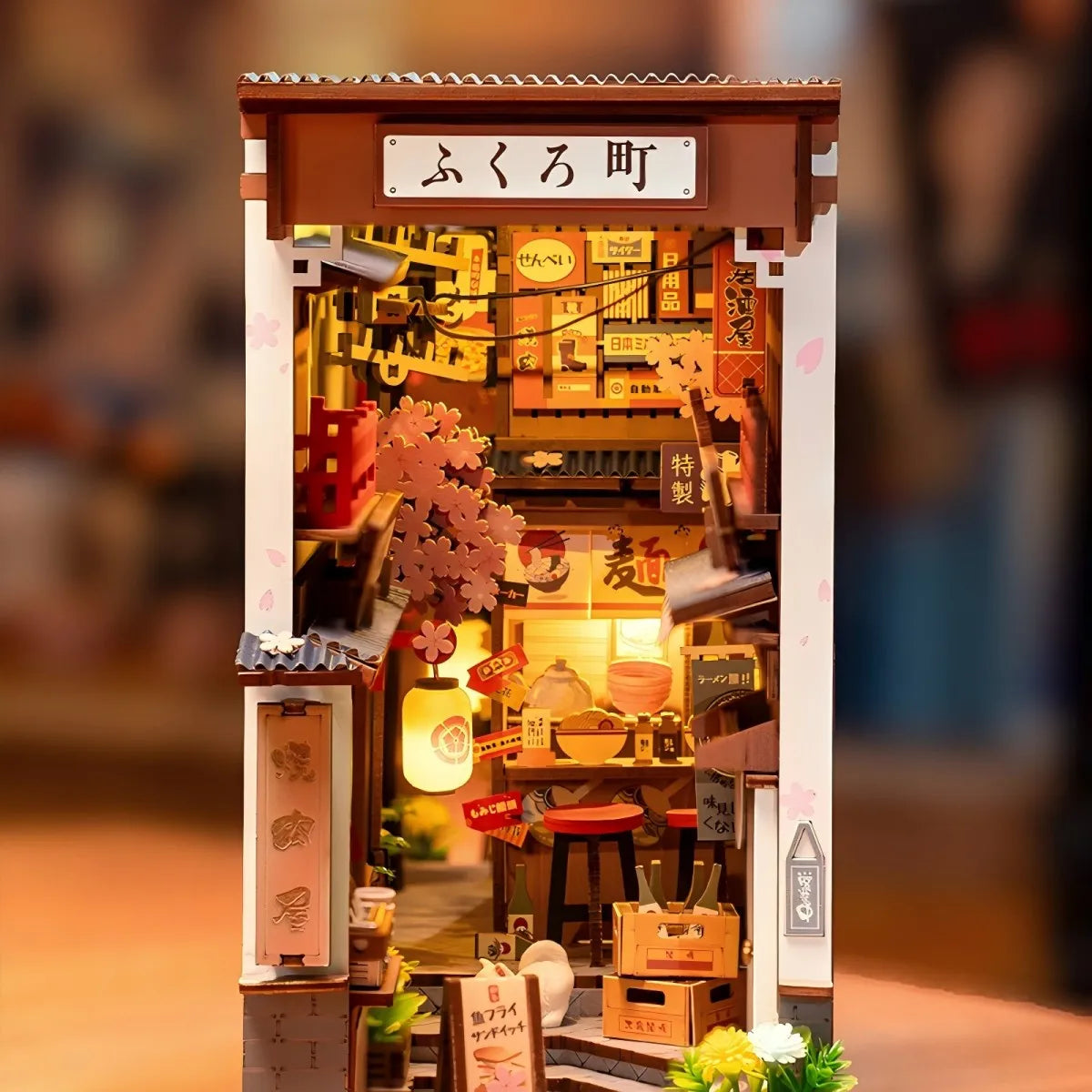 Robotime Rolife Sakura Wine Alley Japanese Style Design Book Nooks Kit for Family Home Bookshelf Decoration 3D DIY Wooden Puzzle