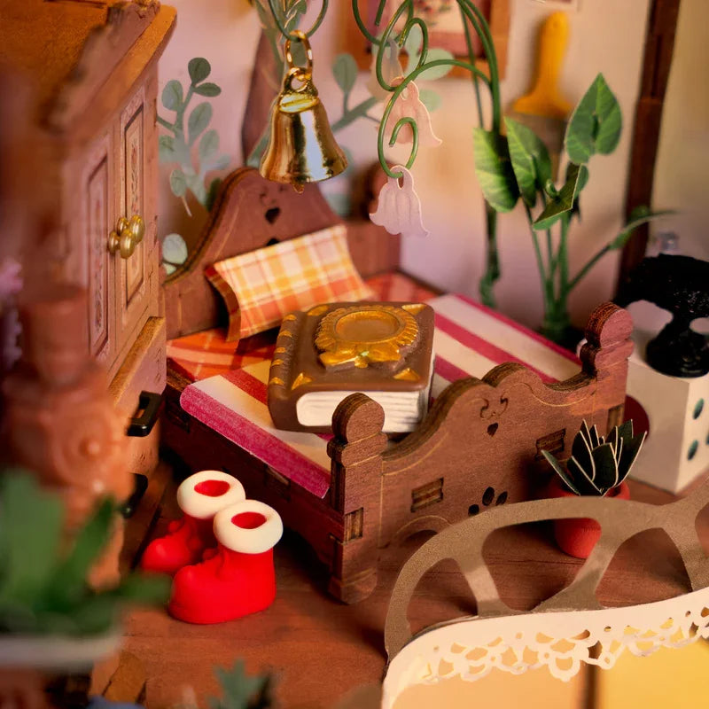 Robotime Rolife DIY Miniature House Kit Fairytale Tree House Dollhouse Building Kit Antique Bookshelf Display Crafts for Adults