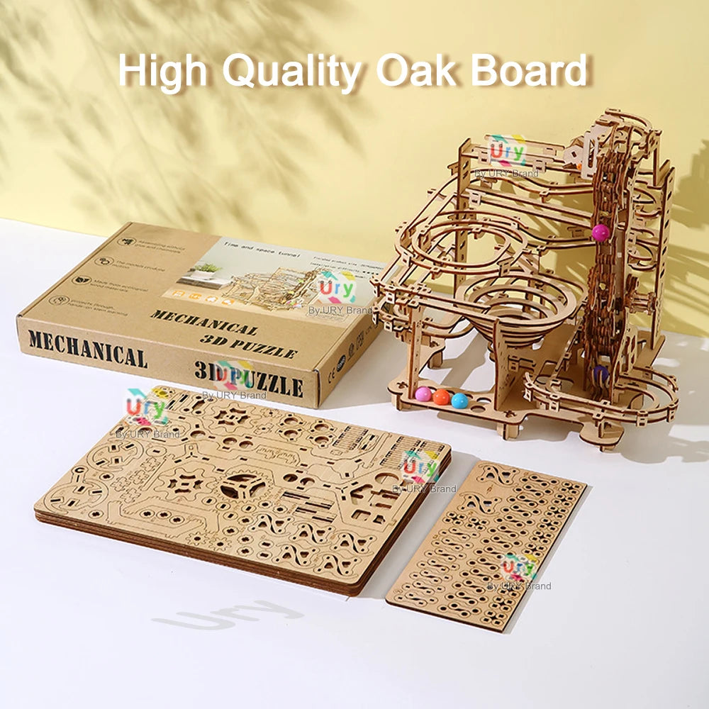 3D Wooden Puzzle Mechanical Track DIY Science Physics Maze Ball Model Kits Assembly Toy For Teens Adult Kids Birthday Xmas Gift