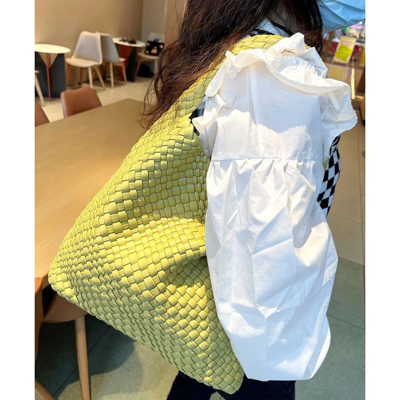 2025 Fashion Soft Hobo Weave Shoulder Handbag With Insert Organizer Woven Vegan Leather Top-handle Tote All-Match Underarm Bag