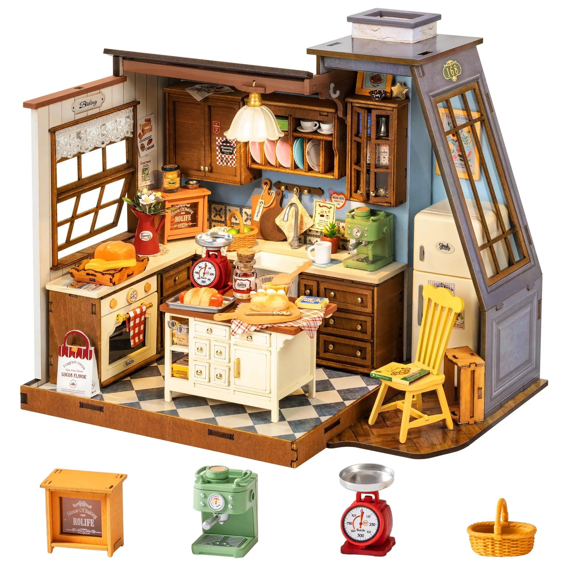 Rolife DIY Miniature House Kit Model Kit Dolls House Baking Kitchen 3D Puzzle Mini House Building Kit Craft Kit For Teens Adults