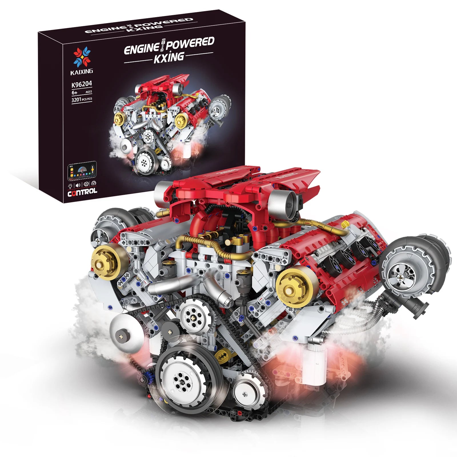 Motorized V8 Engine 3201Pcs Building Block Kit DIY Technical Car Model with LED Light Moving Parts STEM Toy for Adults Kids Gift