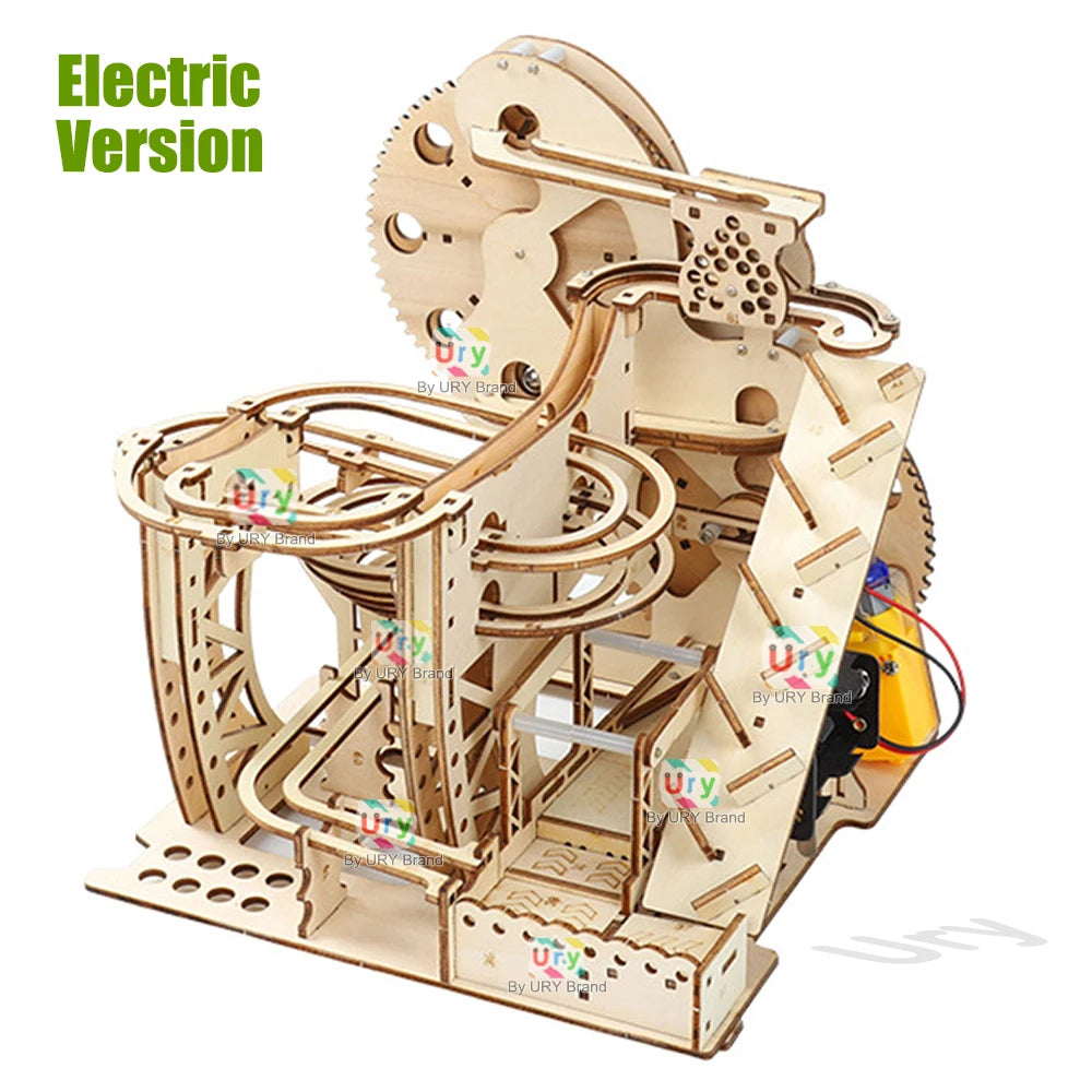 Ury 3D Wooden Puzzle Marble Run Set Track Device Mechanical Manual Model Science High Difficulty Maze Ball Assembly Toy for Boys