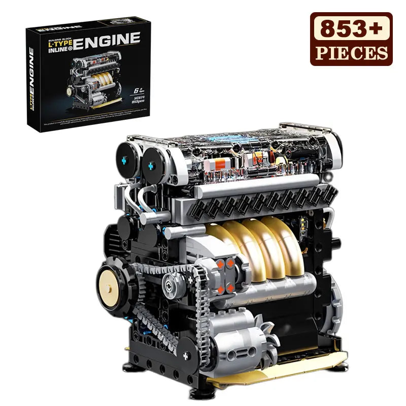 YC614 Inline 4 Cylinder Mechanical Engine Model Kit 853pcs Small Particle Assembly Blocks Working Piston Motor Educational Toy